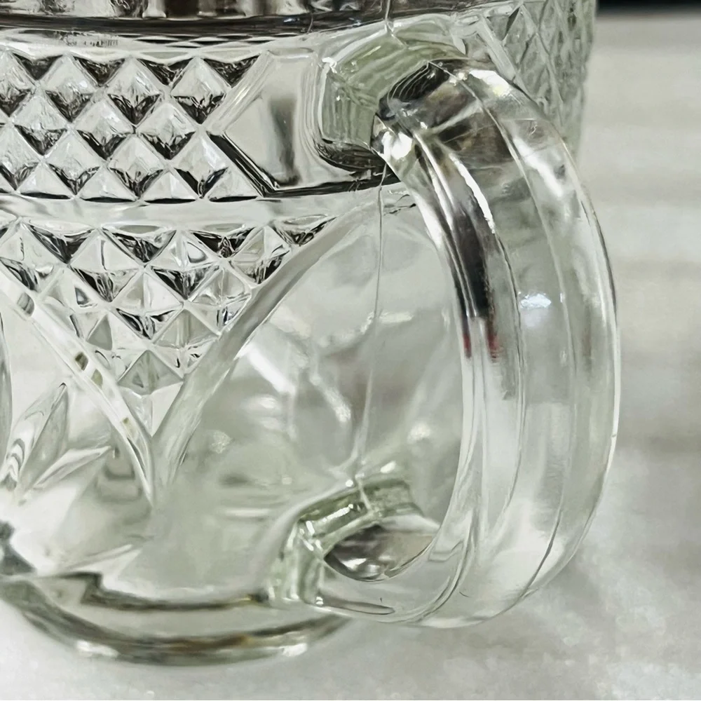 Vintage Anchor Hocking Pineapple Pattern Clear Glass Sugar Bowl & Creamer